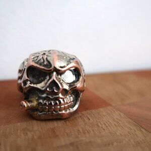 Men's Large Cigar Smoking Badass Skull Steel Alloy Ring Size 12 Unmarked